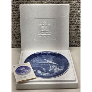 Royal Copenhagen 1976 Christmas Plate Vibaek Water-Mill Blue Porcelain Denmark